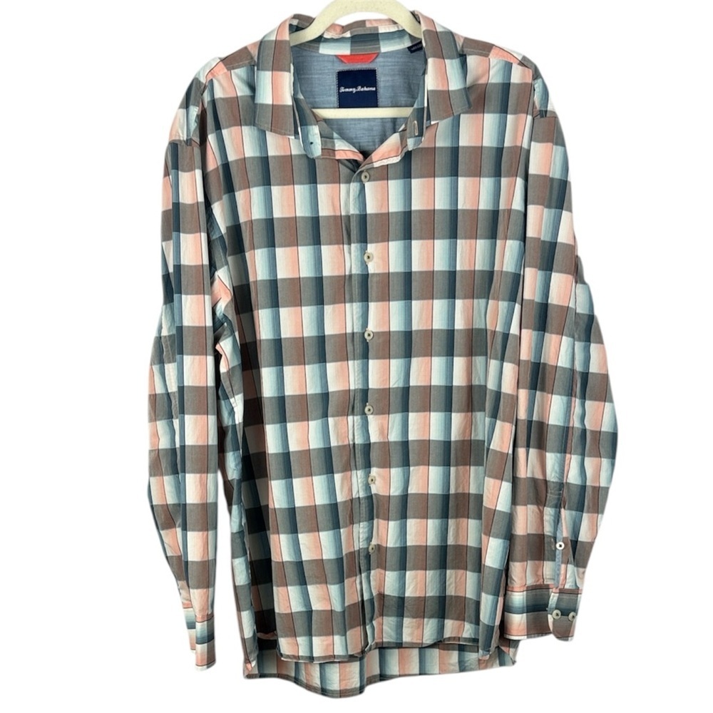 Tommy Bahama Men’s XL Long Sleeve Button Down Plaid Ombré Shirt - 100% Cotton